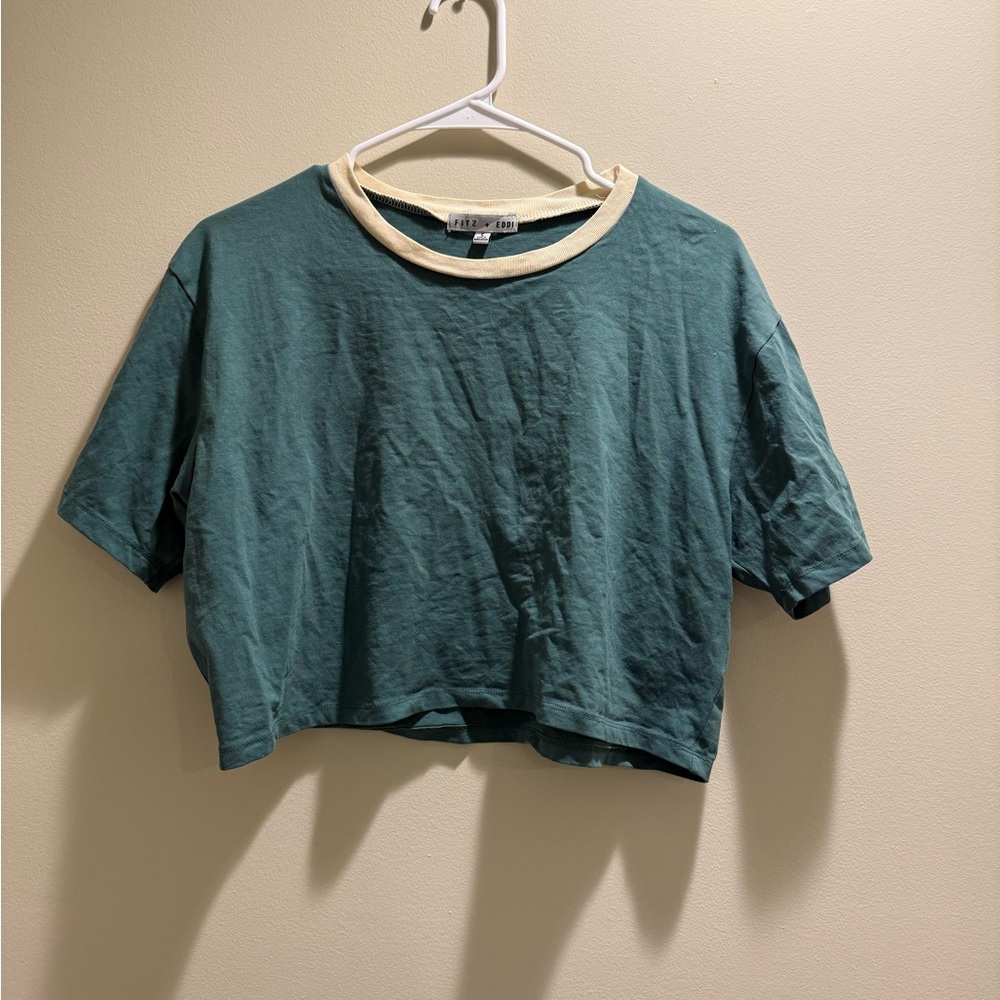 Teal and Cream Crop Top